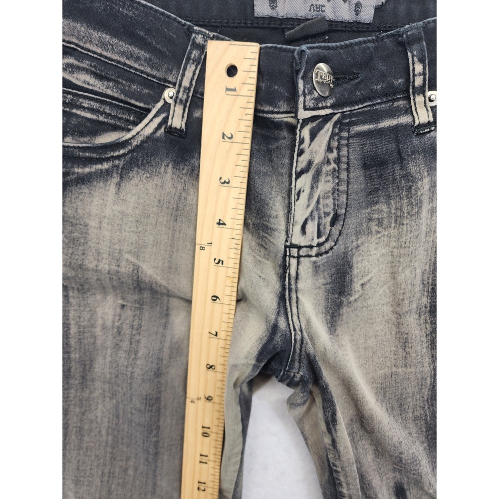 Tripp NYC Acid Wash Skinny Jeans Skull Hardware Bleach Effect Grey Black 7 - Picture 8 of 11